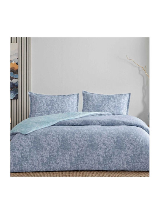 Tac Set Husă de Pilotă Bumbac Dublă cu 2 Fețe de Pernă & 1 Cearsaf 200x220 Shimmer Blue