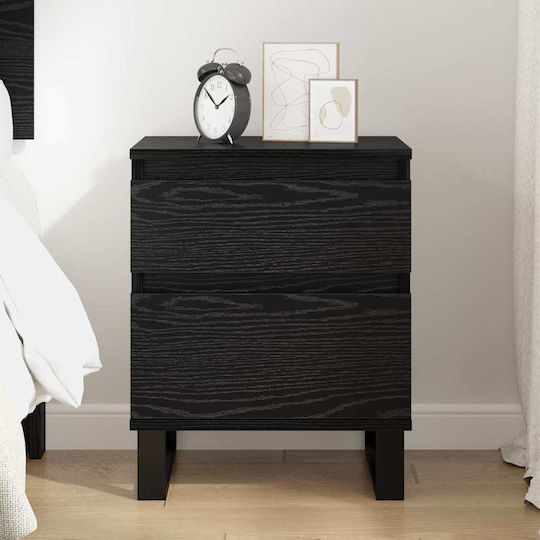 Metal Bedside Table With Glass Surface Black 40x35x50cm
