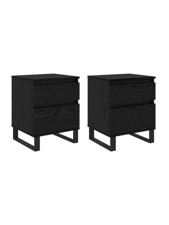 Metal Bedside Tables with Glass Surface Black 2 Pieces 40x35x50cm