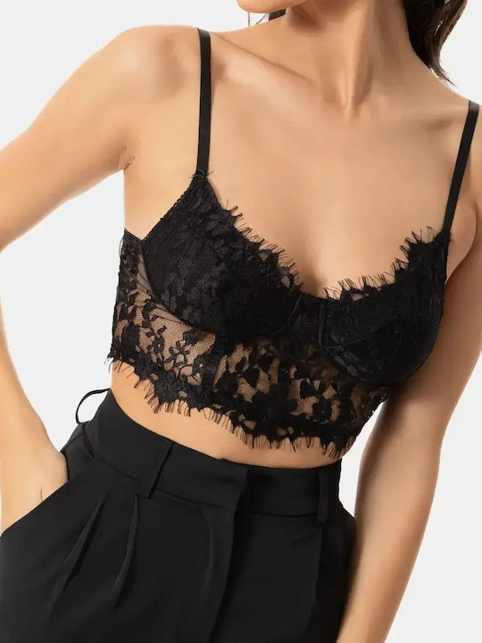 Crop Top Κορσές Μαύρο Μέγεθος Xs