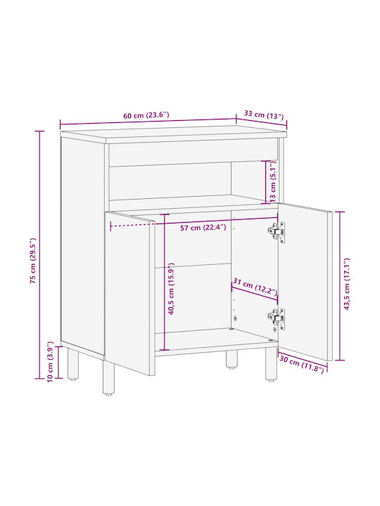 Office Storage Drawer Acacia Brown Finish L60xW33.5xH75cm