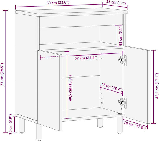 Office Storage Drawer from Brown Acacia Solid Wood Finish 60x33.5x75cm