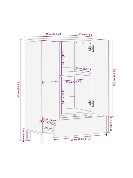 Drawers Storage Made of Metal & Wood L60xW33.5xH100cm