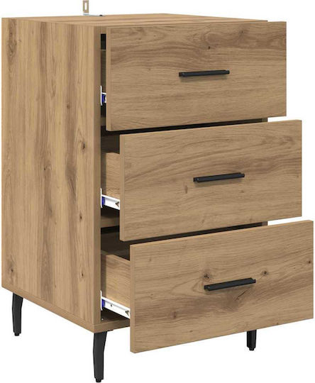 Metal Bedside Table with Glass Surface Brown 40x40x66cm