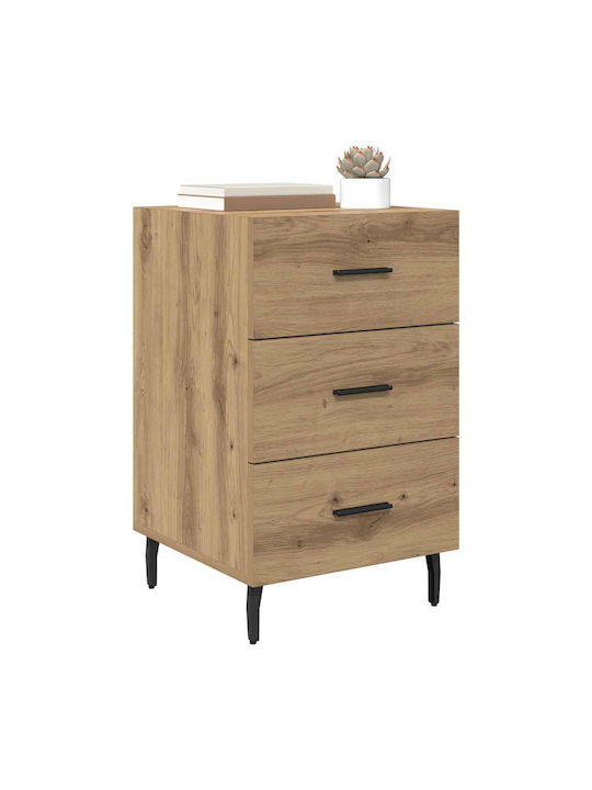 Metal Bedside Table with Glass Surface Brown 40x40x66cm