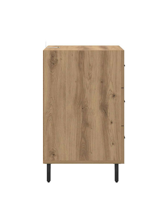 Metal Bedside Table with Glass Surface Brown 40x40x66cm