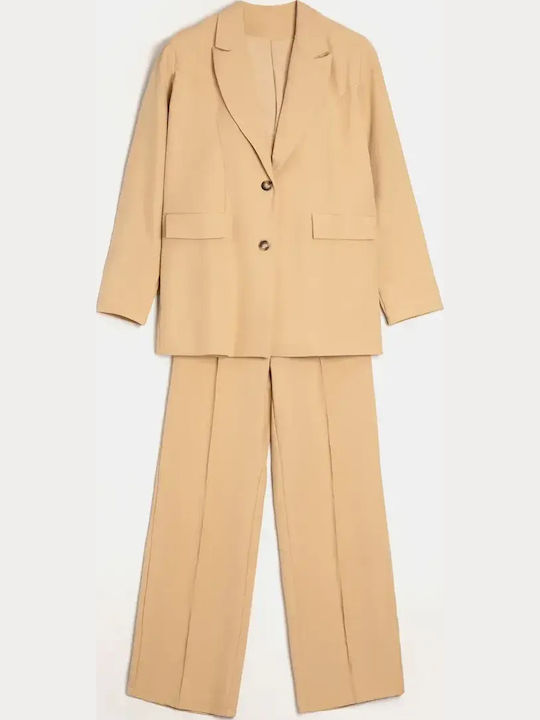 Women's Suit Jacket Trousers Beige Size XL