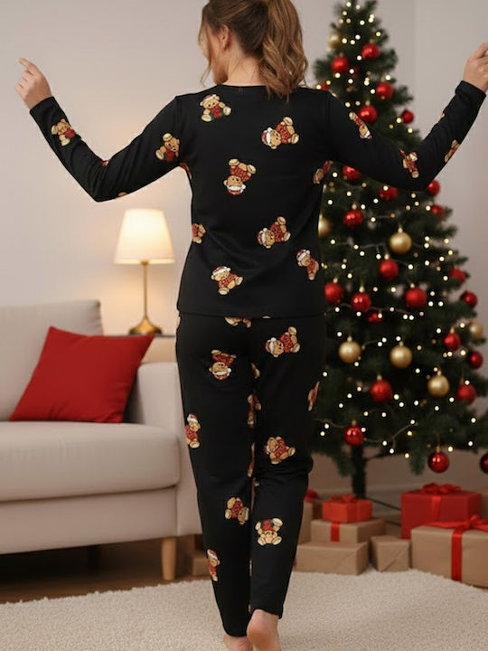 Siyah Inci Winter Damen Pyjama-Set Black