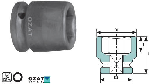 1/2'' Impact Socket Head 6 Sides Short 28