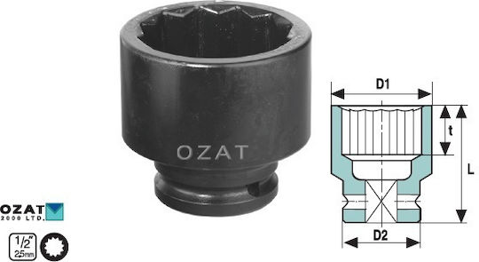1/2'' Impact Socket Head 12 Points Short 37