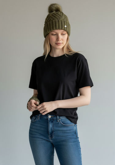 Pom Pom Beanie Γυναικείος Σκούφος Πλεκτός σε Χακί χρώμα