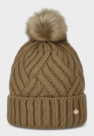 Pom Pom Beanie Frauen Beanie Gestrickt in Braun Farbe