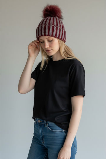 Pom Pom Beanie Frauen Beanie Gestrickt in Rot Farbe