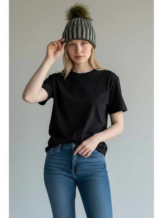 Pom Pom Beanie Γυναικείος Σκούφος Πλεκτός σε Χακί χρώμα