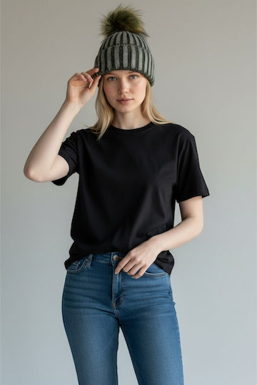 Pom Pom Beanie Γυναικείος Σκούφος Πλεκτός σε Χακί χρώμα