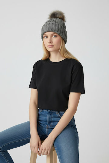 Pom Pom Beanie Frauen Beanie Gestrickt in Gray Farbe
