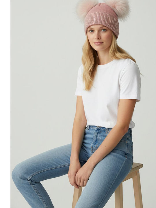 Pom Pom Beanie Beanie Knitted in Pink color