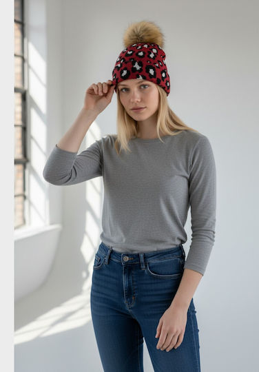 Pom Pom Beanie Frauen Beanie Gestrickt in Rot Farbe