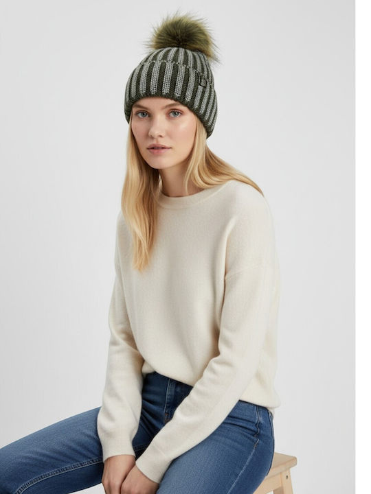 Pom Pom Beanie Γυναικείος Σκούφος Πλεκτός σε Χακί χρώμα