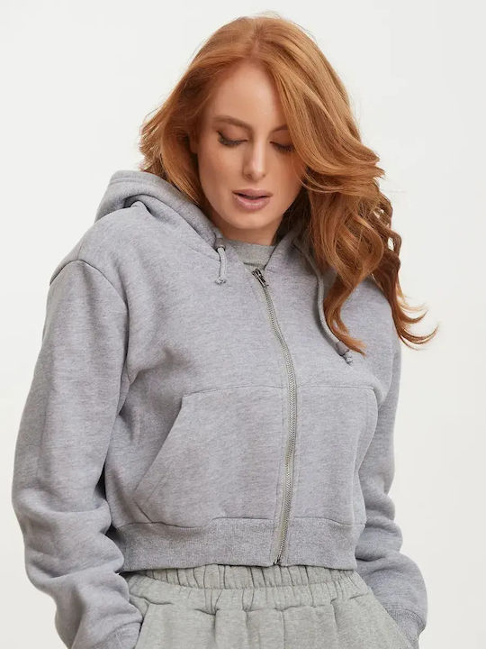 Cropped Hooded Gray Sweatshirt Cardigan Size XL