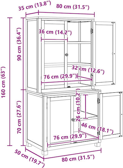 Office Cabinet in Brown Wood 80x50x160cm