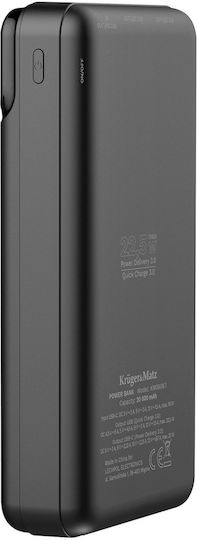 Kruger & Matz KM0906.1 Външна Батерия 20000mAh 18W с 2 USB-A Изходни Порта Power Delivery / Бързо Зареждане Черна