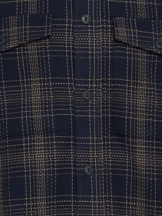 Long-sleeved Shirt Checked Dark Navy