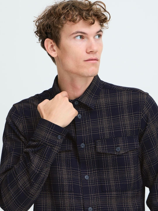 Long-sleeved Shirt Checked Dark Navy