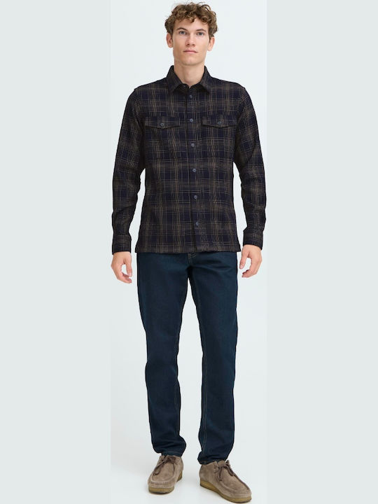 Long-sleeved Shirt Checked Dark Navy