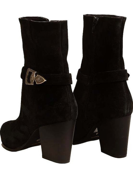 Leder Damen Cowboy-Stiefeletten mit mittlerem Absatz Schwarz