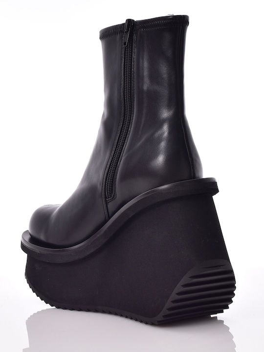 Leather Women's Ankle Boots Platform Black