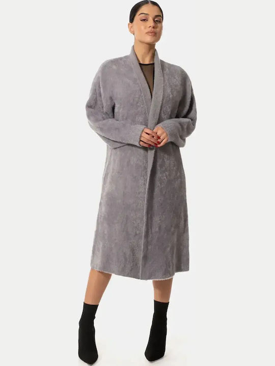 Fur Long Gray Cardigan Size One Size