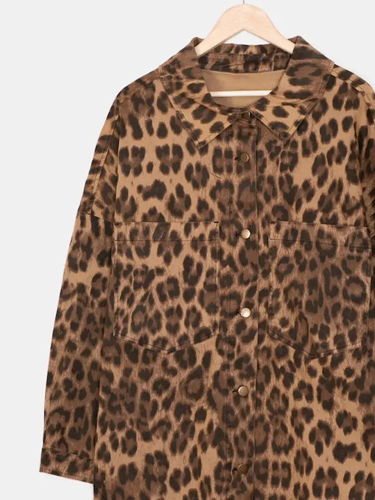 Oversized Jacket Lumina Animal Print Καφέ Μέγεθος One Size