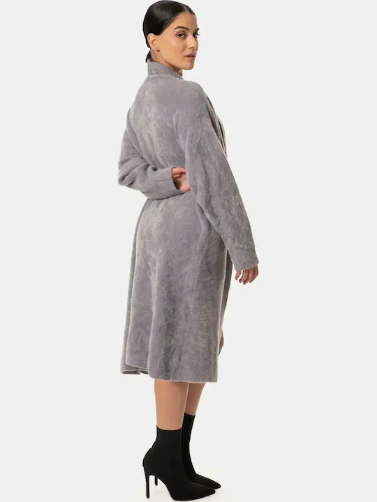 Fur Long Gray Cardigan Size One Size
