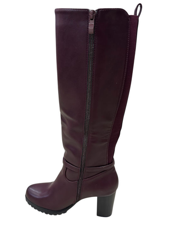 High Heel Women's Boots with Rubber Burgundy
