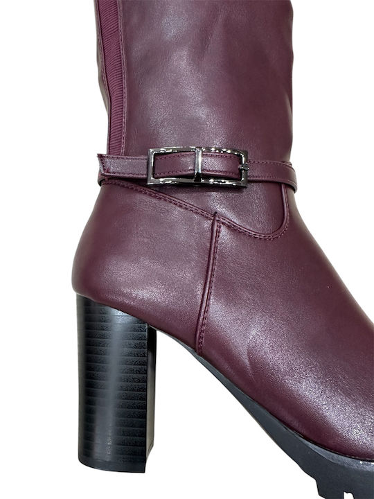 High Heel Women's Boots with Rubber Burgundy