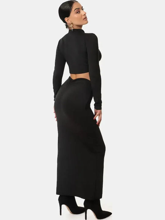 Set Maxi Damenrock Langärmeliges Crop Top Schwarz Größe One Size