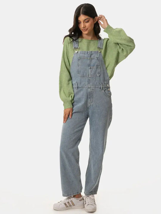 Salopetă Denim Cu Bretele Albastru Deschis Mărimea XL