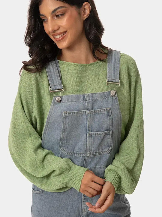 Denim Latzhose mit Spaghetti-Träger Hellblau Größe XL