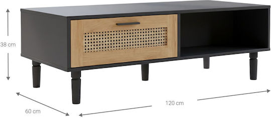 Polihome Kaffeetisch Zentral Rechteckig Holz Braun M120xT60xH38cm