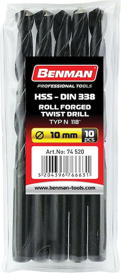 Benman Din 338 Σετ 10 Τρυπάνια HSS για Μέταλλο