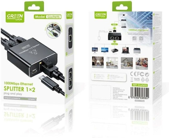 Green Lyca GL69695 Unmanaged L2 Switch with 2 Gigabit (1Gbps) Ethernet Ports