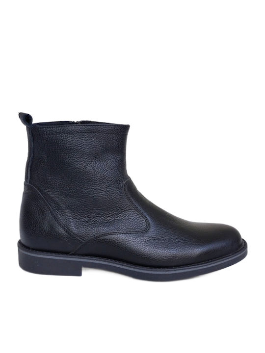 Leather Black Men's Boots Waterproof with Zipper