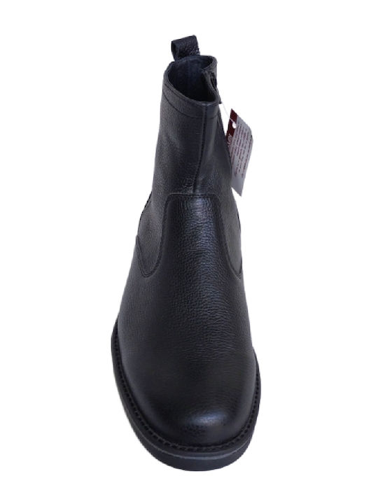 Leather Black Men's Boots Waterproof with Zipper
