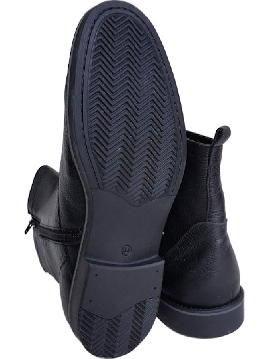 Leather Black Men's Boots Waterproof with Zipper