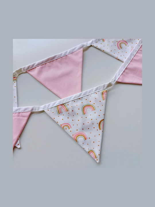 Fabric Decorative Garland 7 Pink Glitter Rainbow Flags