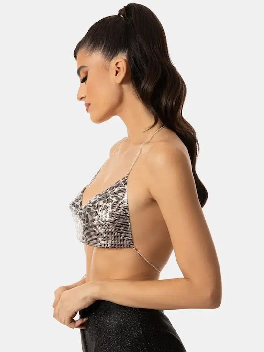 Μεταλλικό Crop Top Μέγεθος One Size Λεοπάρ