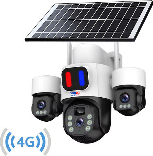 4G Камера за Наблюдение Соларна 3 Обектива 12MP Бяла Управление с Приложение Цветно Нощно Виждане