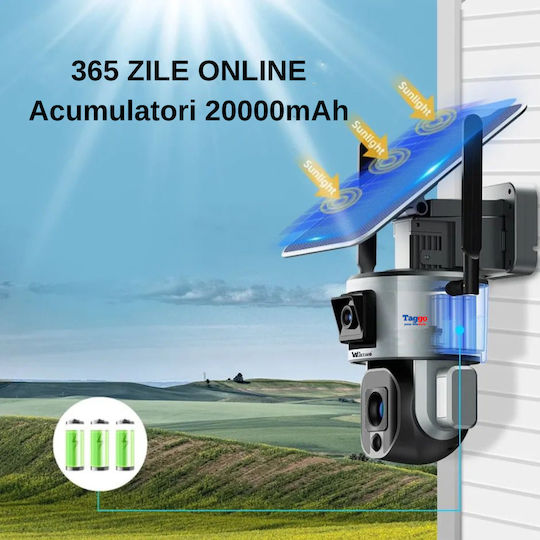 Cameră de Supraveghere 4G 4K Ultra HD Cameră Dublă 4MP+4MP Zoom Optic 20x Încărcare Solară Rotire Controlată prin Aplicație Rezistentă la Apă IP66