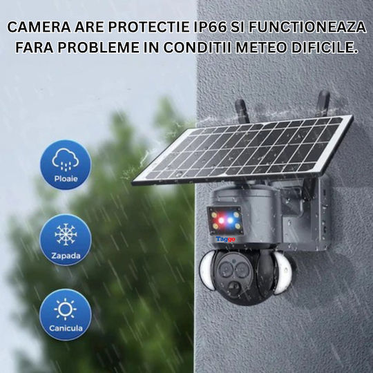 Cameră Supraveghere 4K HD Wi-Fi Cu Dublu Obiectiv Zoom 12x Încărcare Solară Rotire Controlată Prin Aplicație Rezistentă La Apă IP66